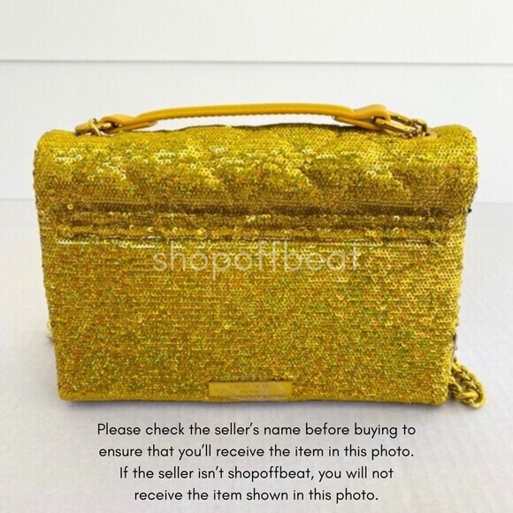 NEW Kurt Geiger Sequins Medium Kensington Bag Yellow - Picture 6 of 15